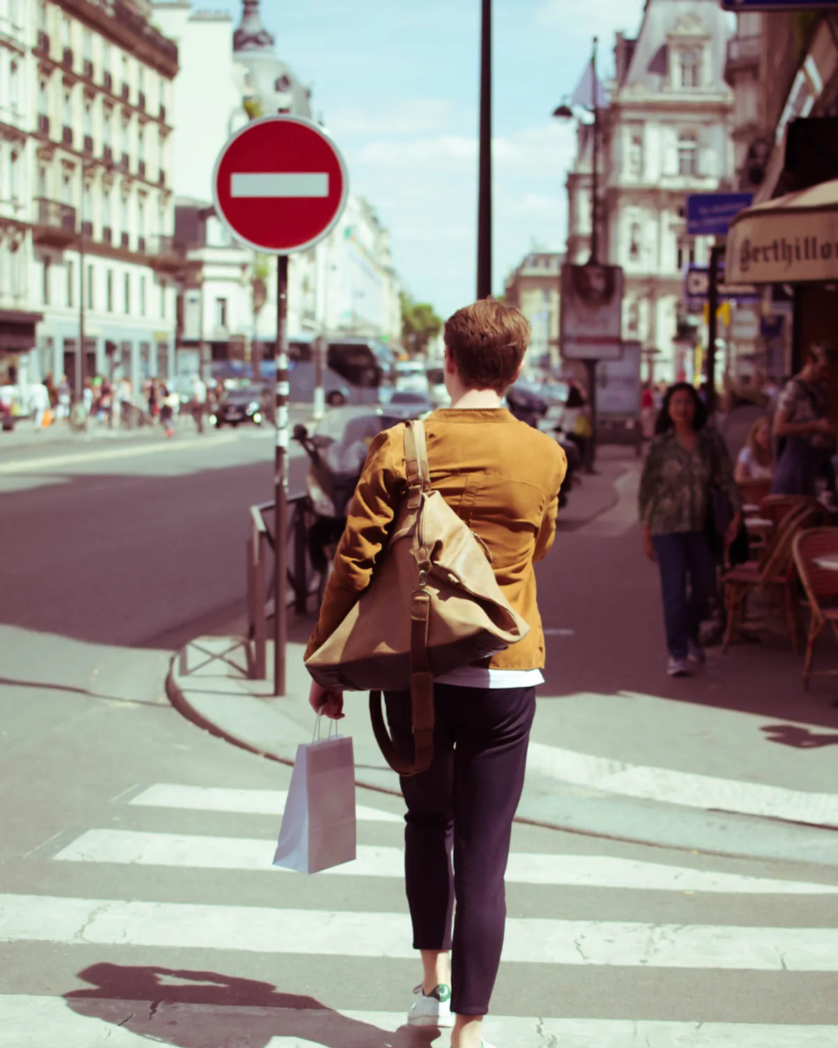 Woman carrying a structured work bag